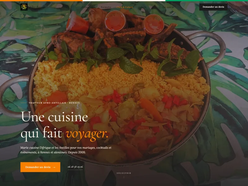 Page d'accueil du site d'Aller Retour Traiteur, traiteur afro-antillais à Rennes